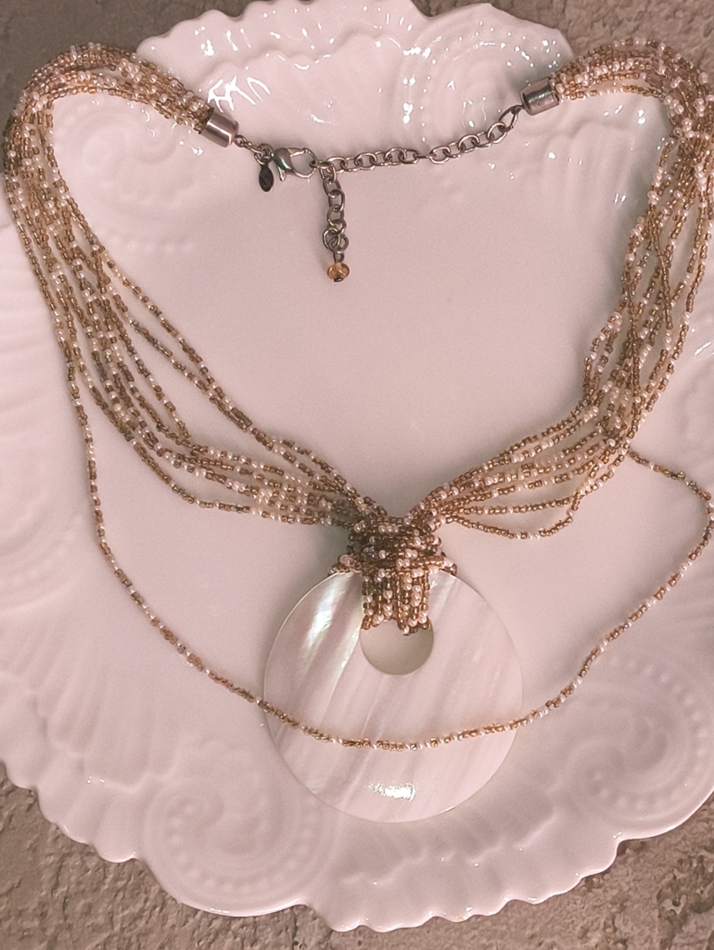 Premier Designs Multi-Strand Shell Pendant Necklace